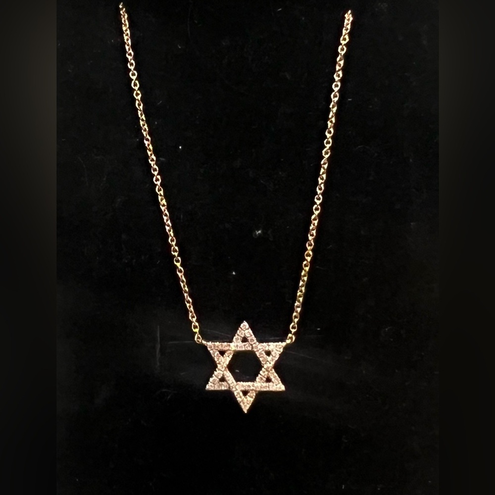 Solid Rose Gold and Diamond Star of David necklace